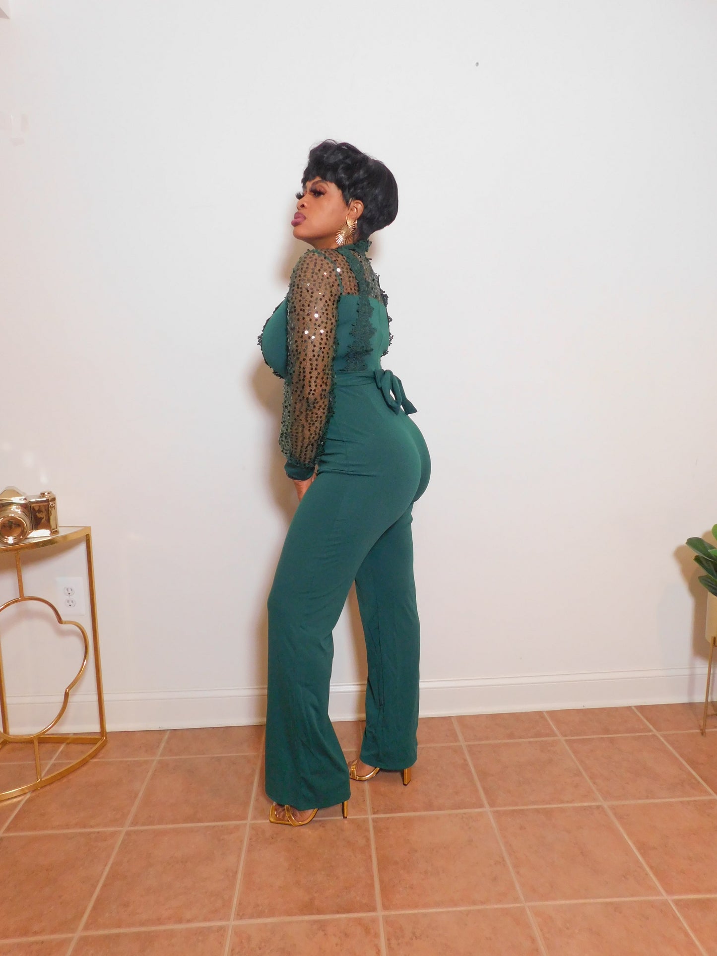 Dazzle Me Sequins Crochet Top Green Jumpsuit