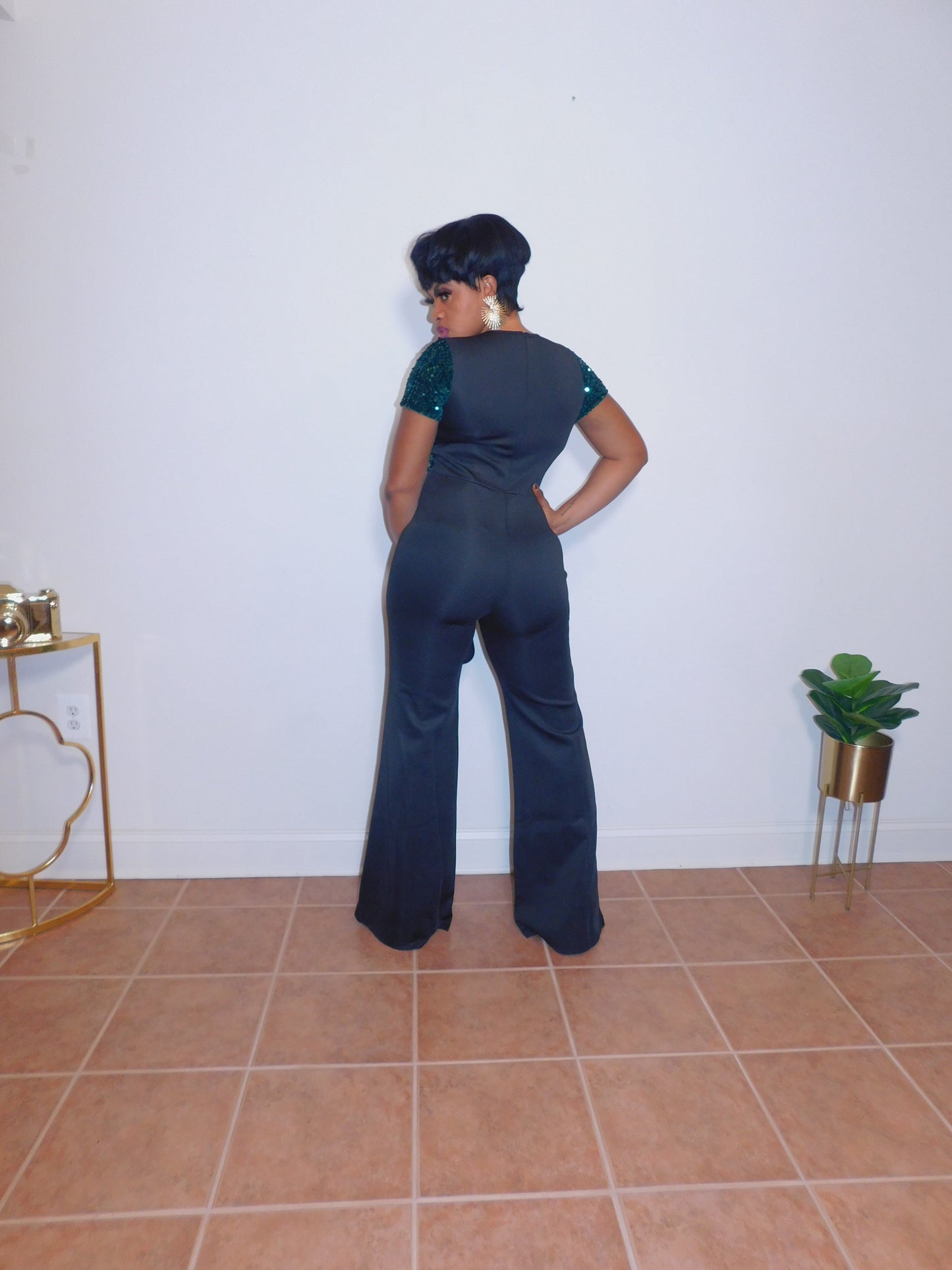 Chicest Moment Sheer Sequins Green Top Jumpsuit