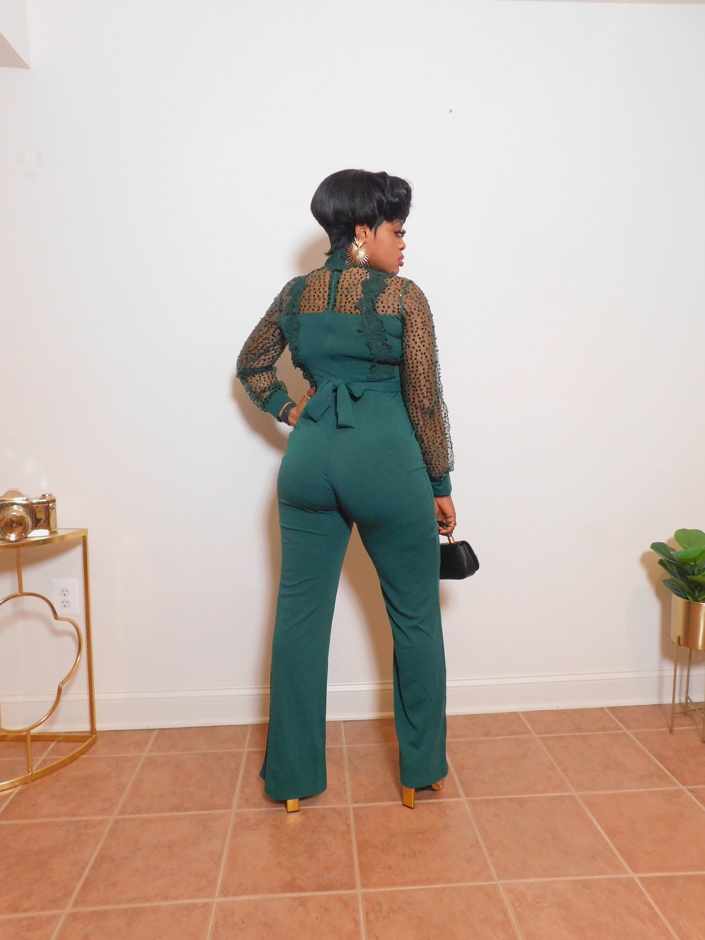 Dazzle Me Sequins Crochet Top Green Jumpsuit